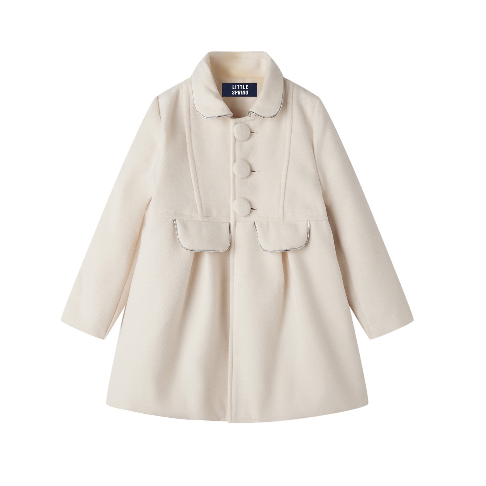 LittleSpring Big Girls Dress Coat Faux Wool Peacoat Lapel Outerwear Button Winter  Jacket Size 12-14 Creamy White Casual - Walmart.com