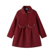 LittleSpring Big Girls Dress Coat Faux Wool Peacoat Lapel Outerwear Button Winter Jacket Size 12-14 Solid Dark Red Casual