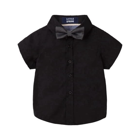 LittleSpring Toddler Boys Black Button Down Shirt, 5T