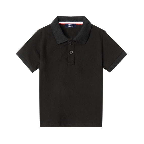 LittleSpring Black Polo Shirt Boys School Uniform Size 10 Short Sleeve Polo T Shirts Solid Classic
