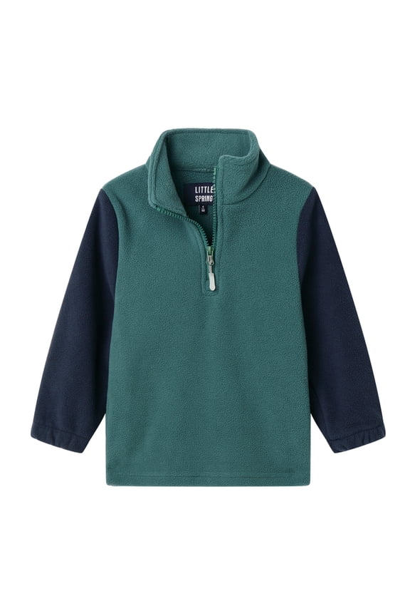 Boys 1/4 Zip Pullover with Elastic Cuffs Fleece Jacket for Kids Dark Green Outerwear Size 6