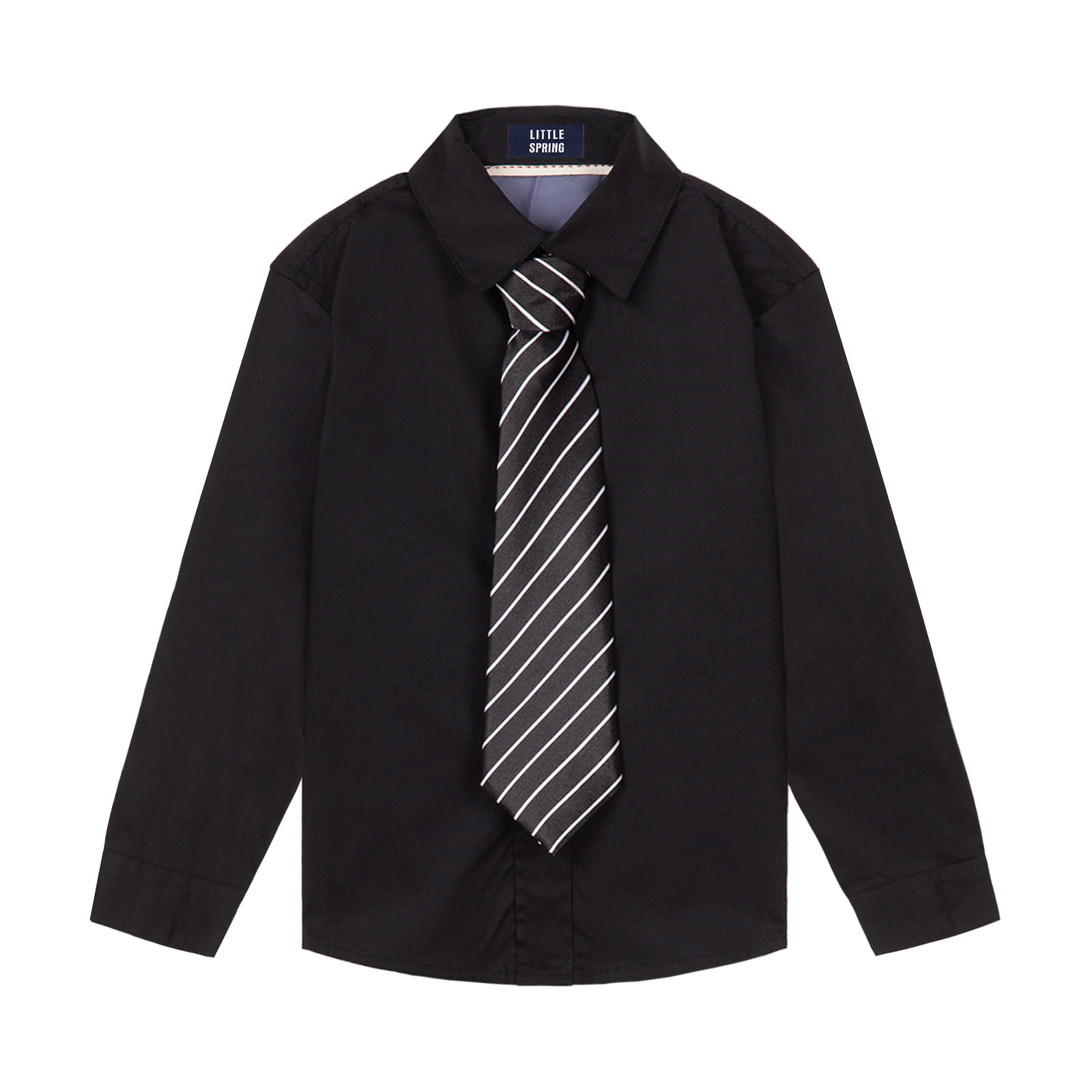 LittleSpring Boys Black Dress Shirt and Tie Set for Boys Button Down