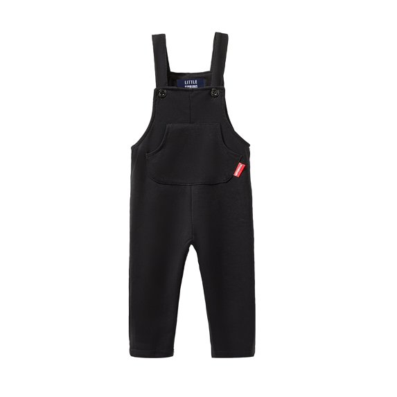 LittleSpring Boys Black Overalls 5T for Little Boys Pants with Pockets Casual Cotoon