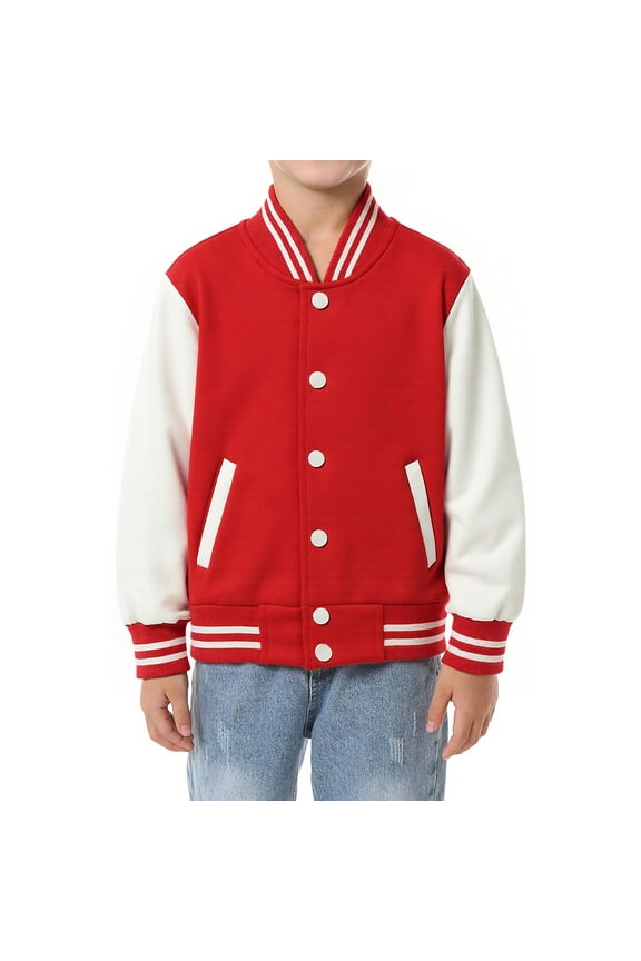 Boys Girls Baseball Jacket for Kids Red Varsity Jackets with Snap Quick Dry Casual Outerwear 3T