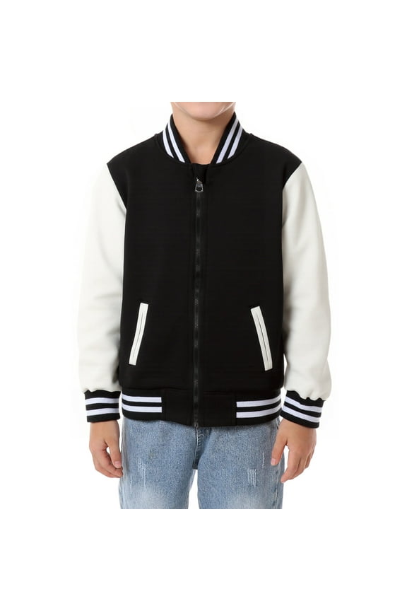 Boys Girls Bomber Jacket Zip up Toddler Varsity Baseball Jacket Lightweight Relaxed Fit Black 4T