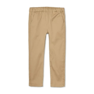 LittleSpring Boys Pants with Elastic Waist Relaxed Fit Chino Lightweight Casual School Uniform Khaki Size 5