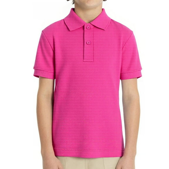 LittleSpring Boys Pique Polo Shirt Short Sleeve School Uniform Tshirt for Kids Summer Clothes Rose Red Size 7-8