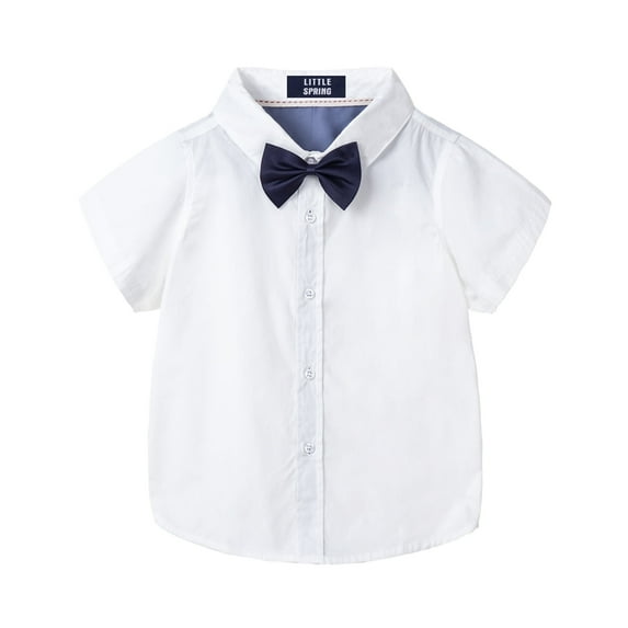 LittleSpring Boys Button Down Shirt, White Solid, Size 7-8