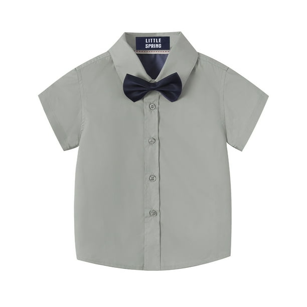 LittleSpring Boys Short Sleeve Dress Shirt with Tie Button Down for Kids Uniform Shirts Gray 5T