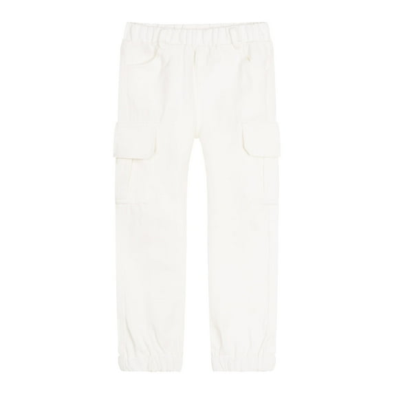 LittleSpring Boys White Pants for Boy Cargo Pants with Elastic Waist Pull on Relaxed Fit Cotton Solid 4T