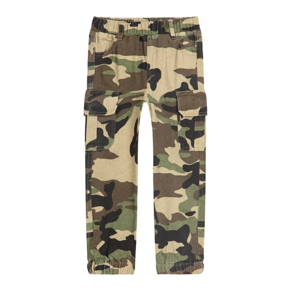 LittleSpring Cargo Pants for Boys Casual Joggers with Elastic Waist Relaxed Fit Midweight Solid Black Size 6