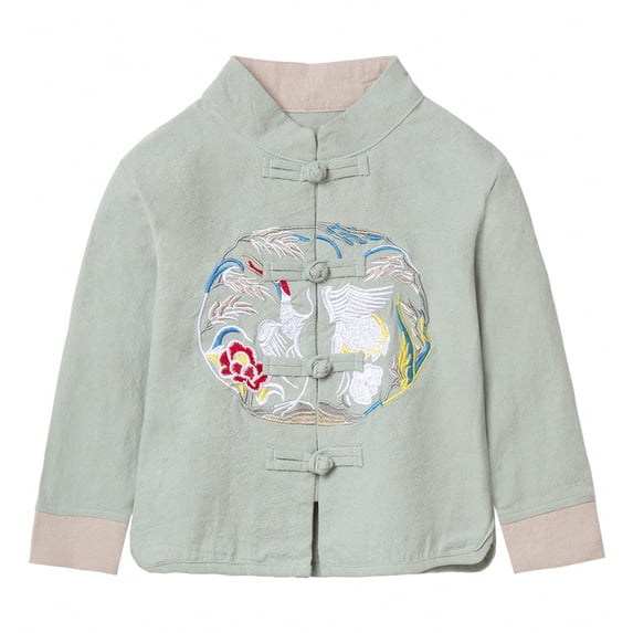 LittleSpring Chinese New Year for Boy Tang Jacket Size 10-12 Girls Traditional Dress Coats with Frog Buttons Green