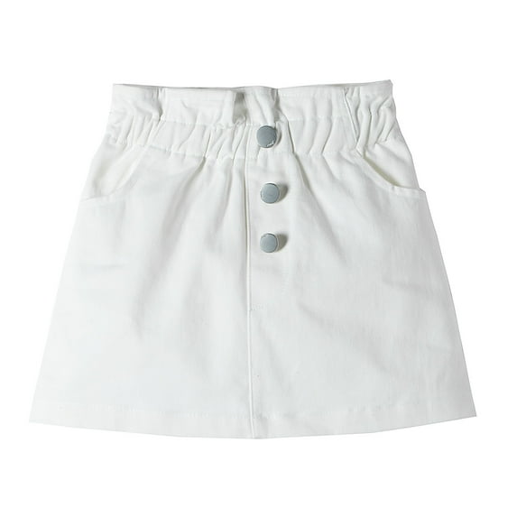 LittleSpring Cotton Skirt for Girls Size 7-8 White Skirts Above the Knee Ruffled Waistband