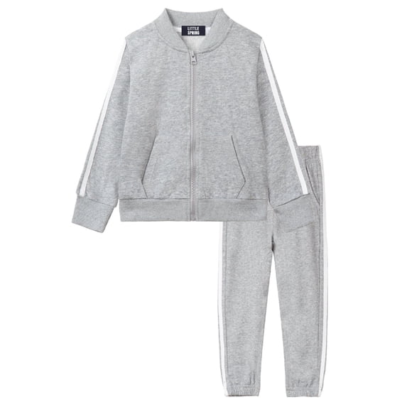 LittleSpring Cotton Tracksuits for Toddler Boys Zip Up Sweatsuits and Jogger Set Gray 3T