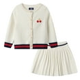 thumbnail image 1 of LittleSpring Little Girls Sweater Sets Knit Cardigans and Pleated Skirts Outfits for Kids Cherry White 5T, 1 of 7