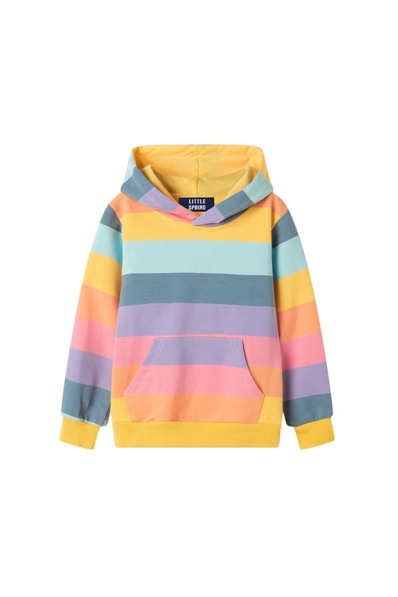 Fall Girls Hooded Sweatshirt Girl Long Sleeve Striped Hoodie Pullover Top Rainbow Kangaroo Pockets 2T Spring Casual