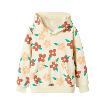 LittleSpring Girls Hooded Sweatshirt Hoodies Long Sleeve Pocket Pullover Fall Flora Casual Tops 4T