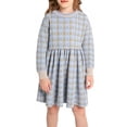 thumbnail image 1 of LittleSpring Girls Knit Dress with Plaid Round Neck Clothes for Kids Long Sleeve Dress Sweater Blue Size 6, 1 of 6
