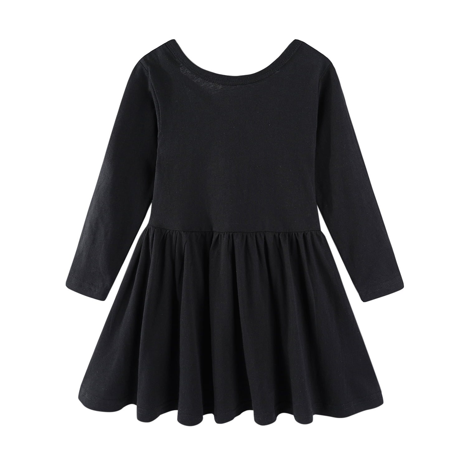 LittleSpring Girls Long Sleeve Dress with Plain Swing Dresses for Girl ...
