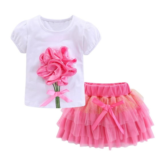LittleSpring Girls Pink Summer Outifts for Baby Girls T-Shirts and Tutu Skirt Set 18-24 Months