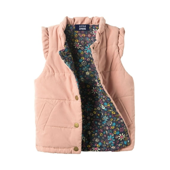 LittleSpring Girls Pink Vest Sleeveless Solid Color Snap Button Soft Vest Jacket Warm Outerwear Size 7-8
