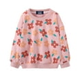 thumbnail image 1 of LittleSpring Girls Pullover Sweatshirts with Flower Print Sweatshirt for Kids Drop Shoulder Sleeve Pink 4T, 1 of 5