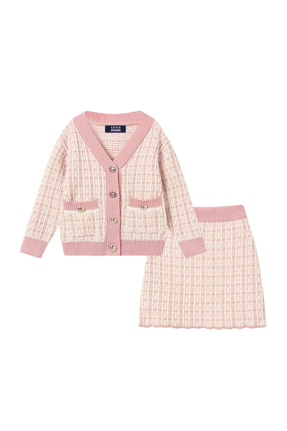 Girls Two Piece 4T Button Front Long Sleeve Tweed Jacket and Skirt Set Pink