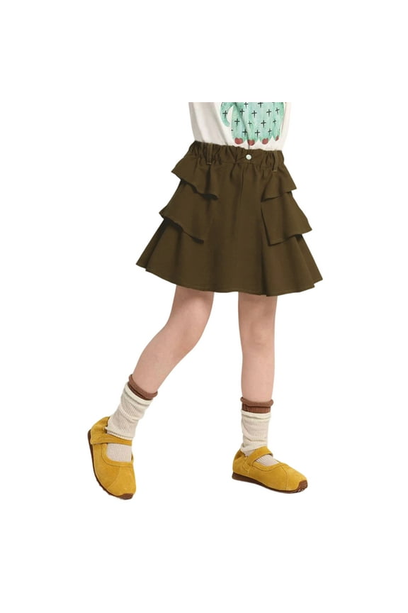 Jean Skirt for Teen Girls Pleated Elastic Waistband Skirts with Liner Army Green Tutu Skorts Size 12-14