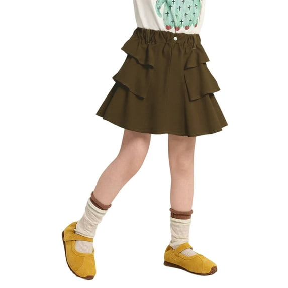 LittleSpring Jean Skirt for Toddler Girls Pleated Elastic Waistband Skirts with Liner Army Green Tutu Skorts 4T