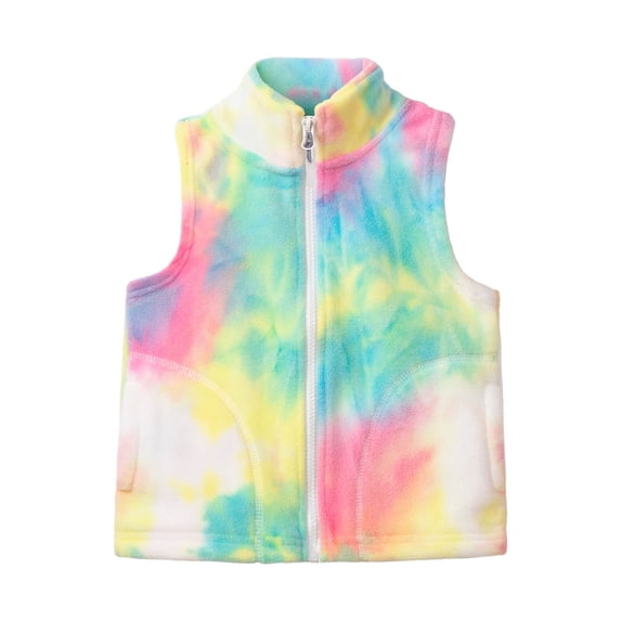 LittleSpring Girls Fleece Vest Jacket Sleeveless Full Zip Kids Lightweight Outwear, Tie Dye 3T