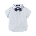 thumbnail image 1 of LittleSpring Toddler Boys Short Sleeve Button Down Shirt with Bow Tie Dress Shirt Lightweight Solid Light Blue 4T, 1 of 6