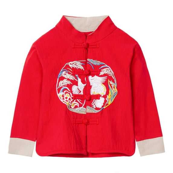 LittleSpring Kids Dress Coats for Baby Girls Tang Jacket Chinese New Year Traditional Outerwear Clothing Red 18-24 Months