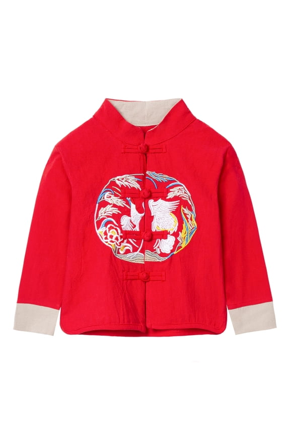 Kids Dress Coats for Baby Girls Tang Jacket Chinese New Year Traditional Outerwear Clothing Red 18-24 Months