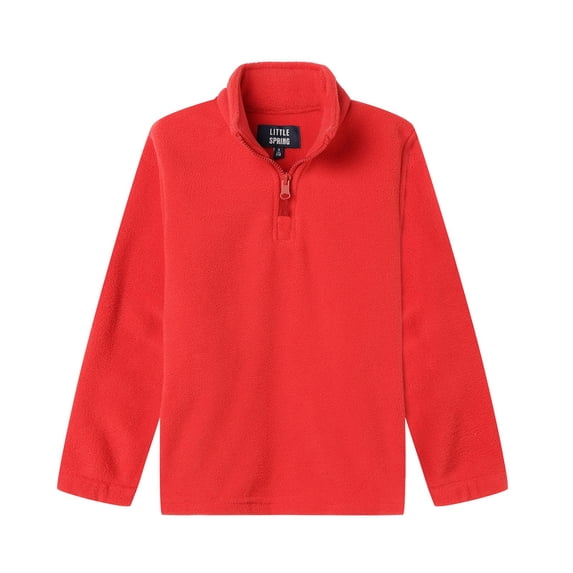 LittleSpring Kids Fleece Jackets Girls Winter Coat Size 5 Red Sweatshirt Toddler Boys 1/4 Zip Pullover Stand Collar Outerwear Warm Cozy