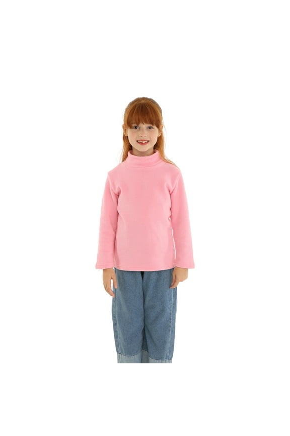Boys Girls Fleece Turtleneck Shirts for Kids Thermal Tops Long Sleeve 2-14 Years