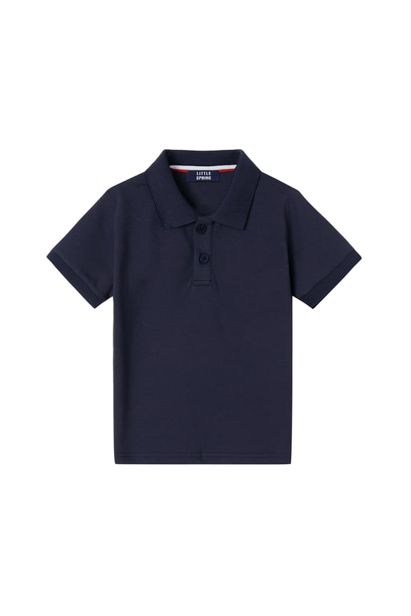 Kids School Uniform Pique Polo Shirts for Boys Short Sleeve Summer Clothes Solid Navy Blue 5T