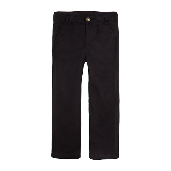 LittleSpring Kids Uniforms for Boys School Pants Front Pleated Black Chino Pants Boys Size 7 Cotton Trousers with Waist Extender