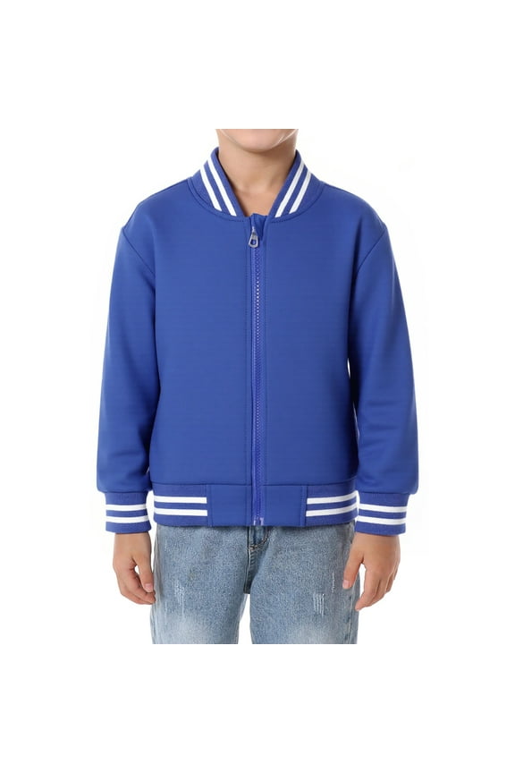 Kids Varsity Jacket Zip Up Boys Girls Bomber Jackets Outerwear Casual Classic Baseball Jacket Blue Size 6