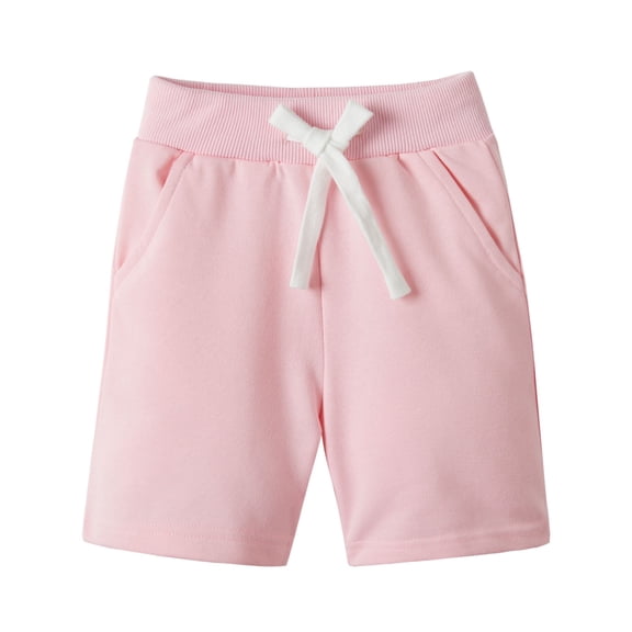 LittleSpring Little Boys Athletic Shorts Summer Drawstring Pull on Cotton Sweat Shorts with Pockets Terry Pink 5T
