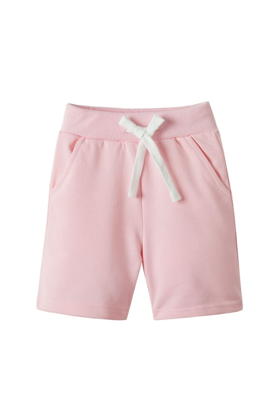 Little Boys Athletic Shorts Summer Drawstring Pull on Cotton Sweat Shorts with Pockets Terry Pink 5T