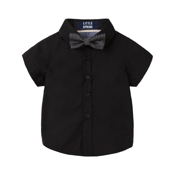LittleSpring Button-Down Shirt with Bow Tie, Dress Shirt, Little Boys Size 7-8