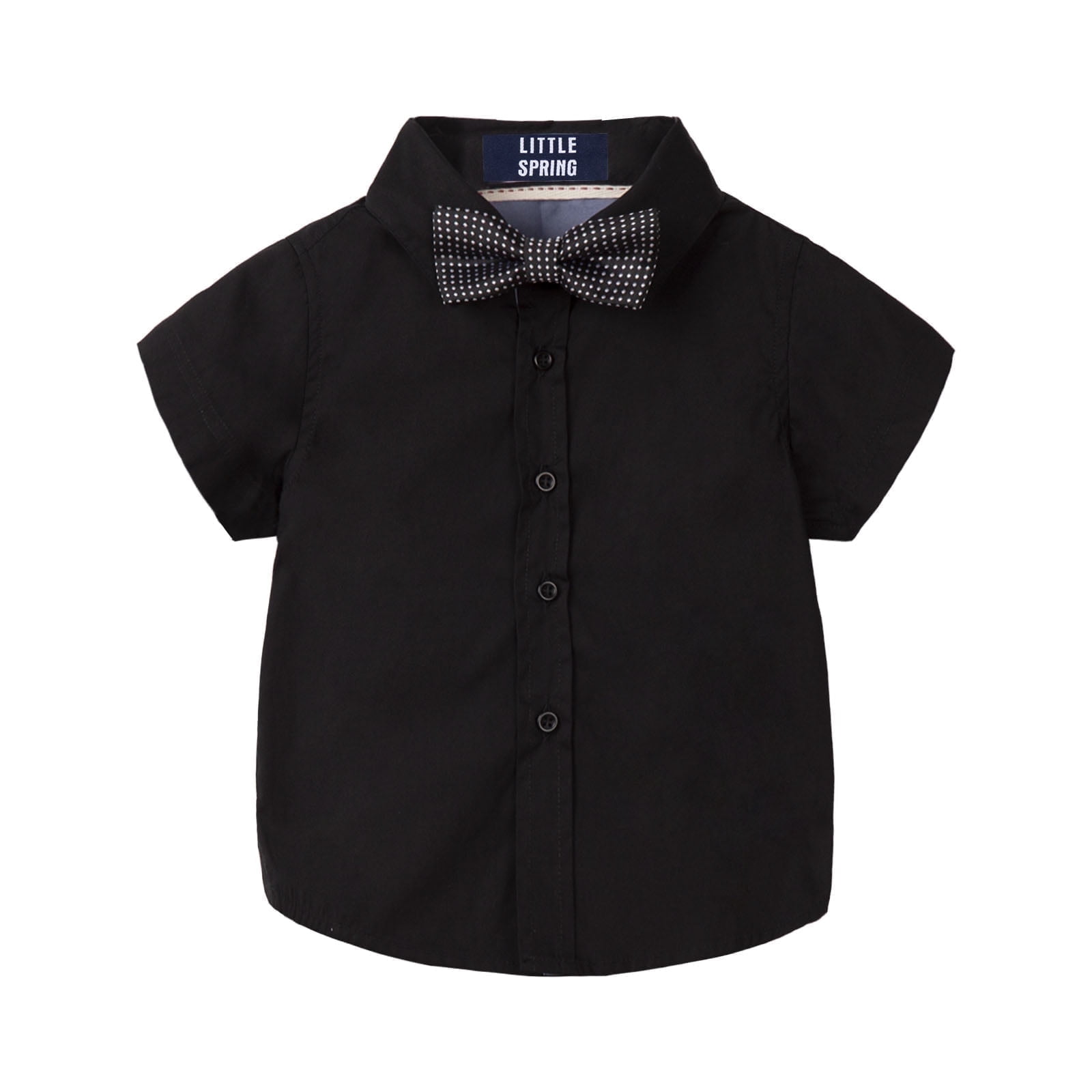 LittleSpring Boy's 5T Short Sleeve Cotton Dress Shirt with Bow Tie, Black -  Walmart.com