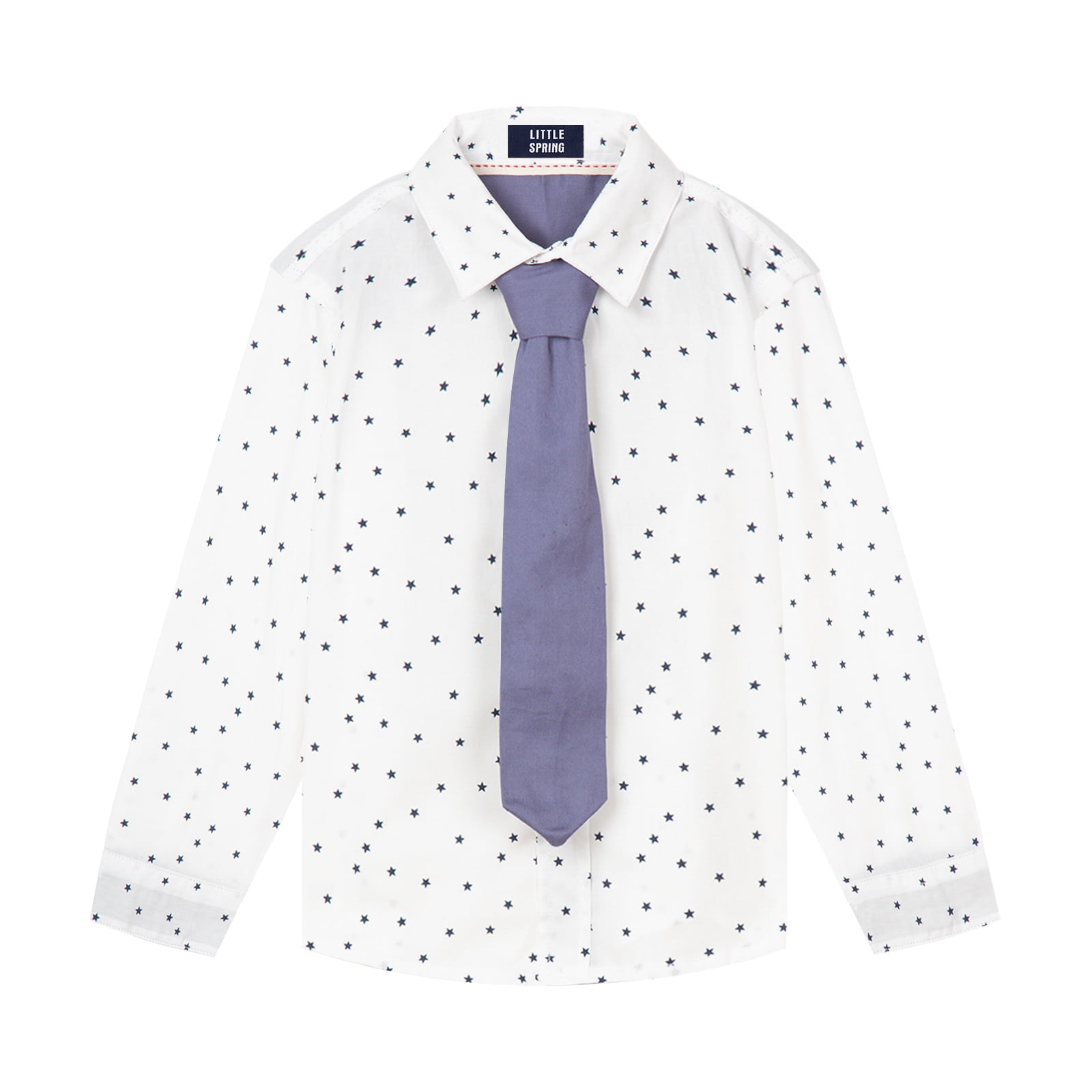 LittleSpring Little Boys Dress Shirt with Tie Long Sleeve Uniform Shirt