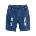 thumbnail image 1 of LittleSpring Little Boys Elastic Waist Denim Shorts Ripped Pull On Deep Blue Short Size 7-8, 1 of 7