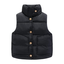 LittleSpring Little Boys Girls Black Puffer Jacket Sleeveless Winter Vest Stand up Collar Midweight Warm Size 6