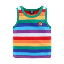 LittleSpring Little Boys Girls Rainbow Striped Tank Top 5T Sleeveless Unisex Tops Summer Clothes Casual