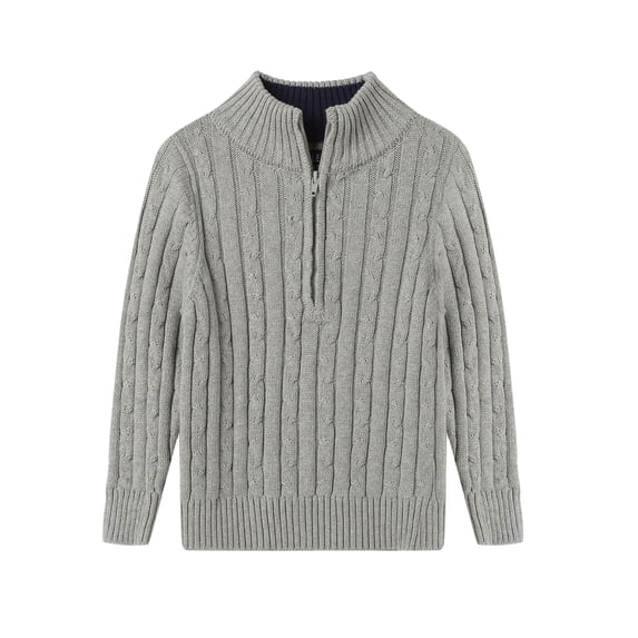 LittleSpring Boys Girls Quarter Zip Sweater Cable Knit Mock Neck Long Sleeve Pullover Size 4-12