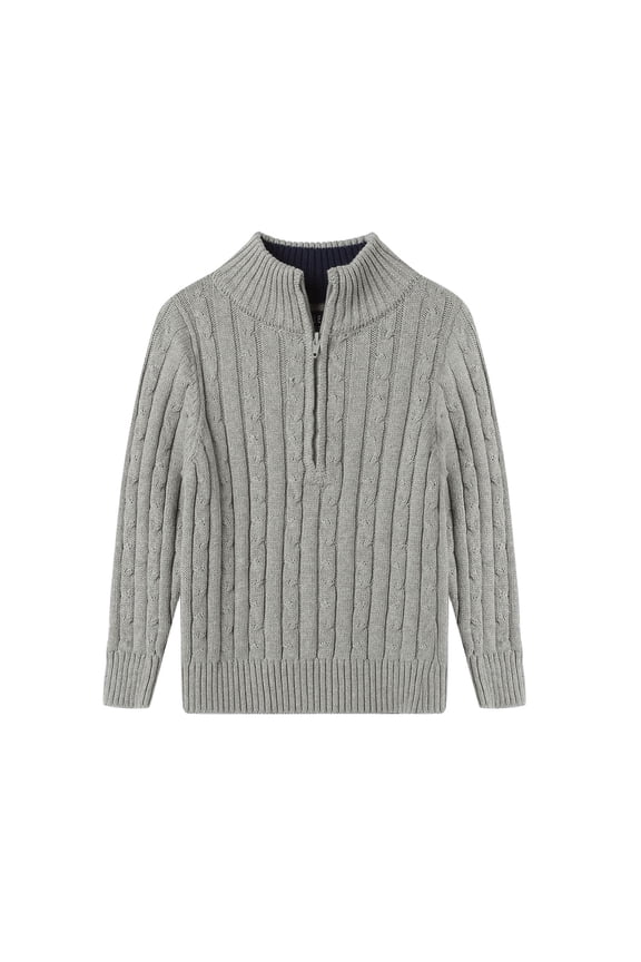 Boys Girls Quarter Zip Sweater Cable Knit Mock Neck Long Sleeve Pullover Size 4-12