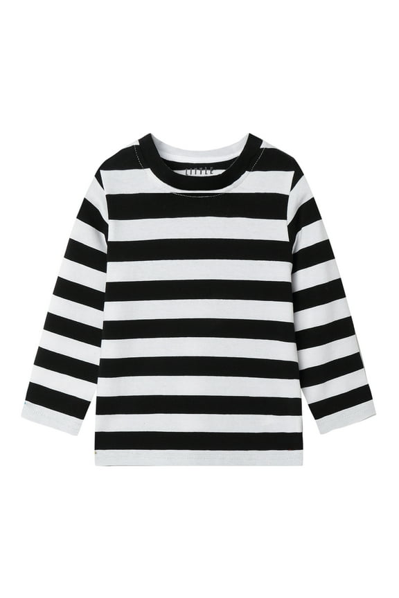Little Boys Striped T-Shirts Size 6 Long Sleeve Tees Tops Crew Neck Spring Fall Clothes Black