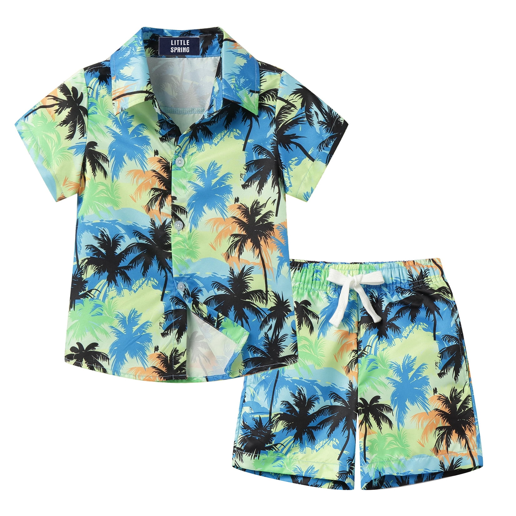 LittleSpring Little Boys Summer Outfits Button Down Short Sleeve ...